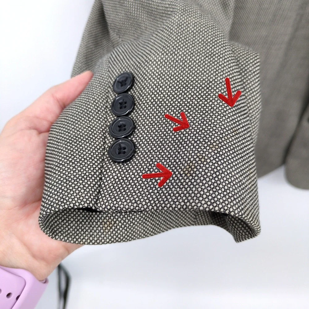 Oscar de la‎ Renta Men's 100% Wool Grey Herringbone 2-Button Blazer Jacket 48L